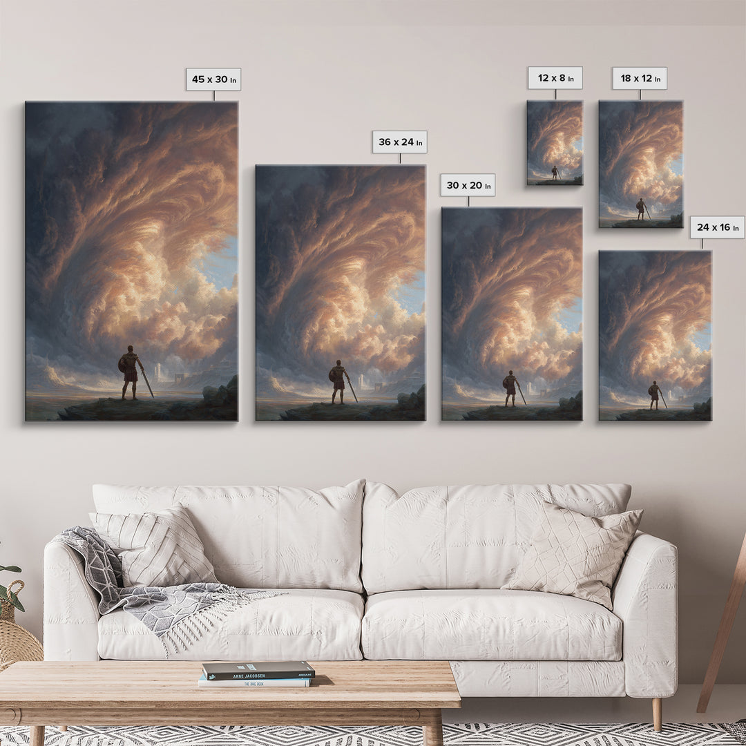 Hero Before Storm Canvas Print, Epic Fantasy Large Wall Art, Moody Seascape Painting, Masculine Office Decor Gift For Him