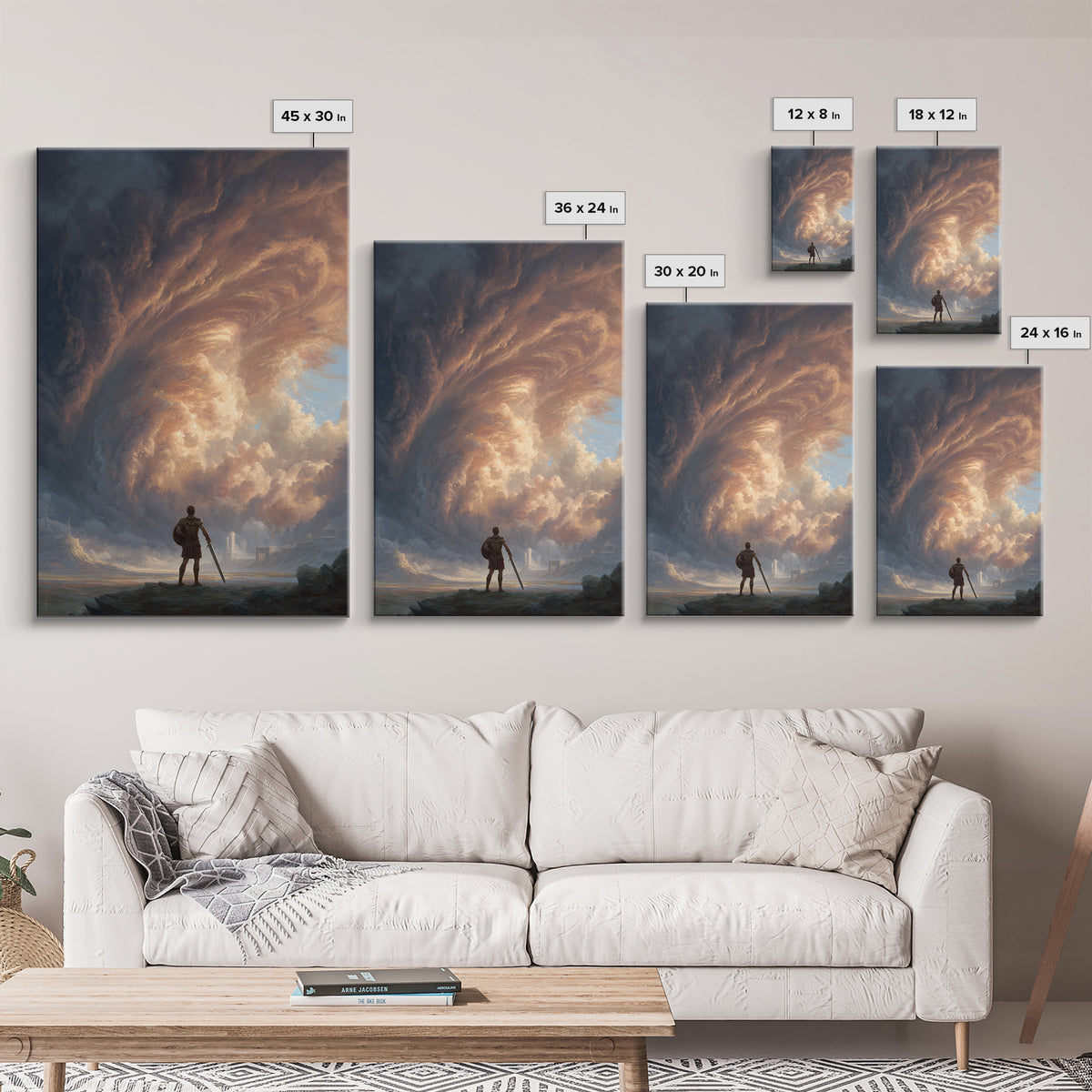 Hero Before Storm Canvas Print, Epic Fantasy Large Wall Art, Moody Seascape Painting, Masculine Office Decor Gift For Him