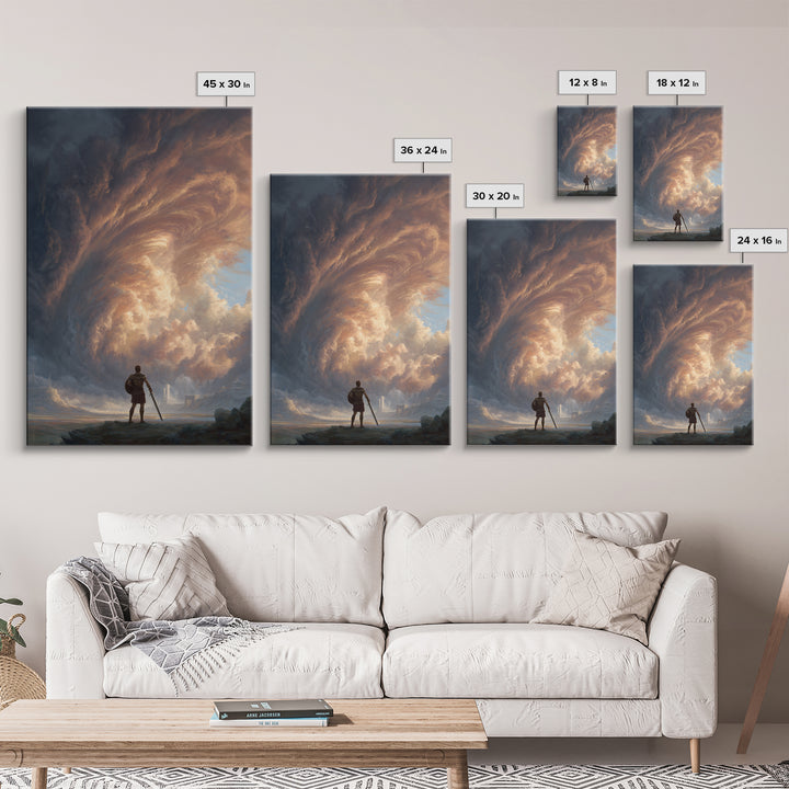 Hero Before Storm Canvas Print, Epic Fantasy Large Wall Art, Moody Seascape Painting, Masculine Office Decor Gift For Him