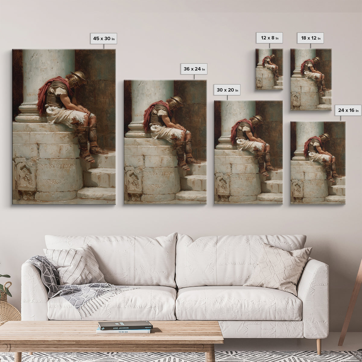 Sleeping Roman Soldier On Marble Steps Framed Canvas Print, Classical Wall Art, Ancient History Decor, Dark Academia Gift