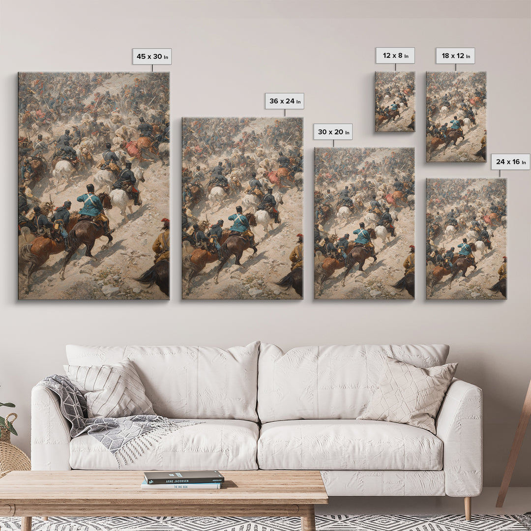 Chaotic Cavalry Battle Scene Wall Art, Historical Canvas Print, War Painting Decor, Equestrian Art, Masculine Office Gift