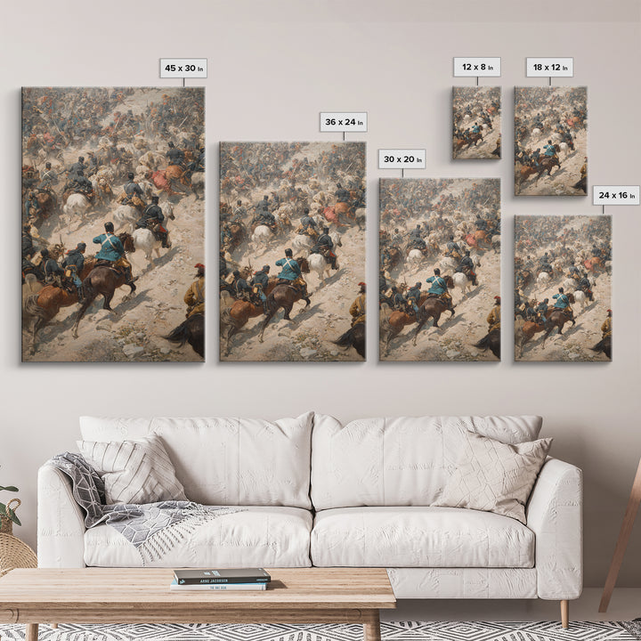 Chaotic Cavalry Battle Scene Wall Art, Historical Canvas Print, War Painting Decor, Equestrian Art, Masculine Office Gift