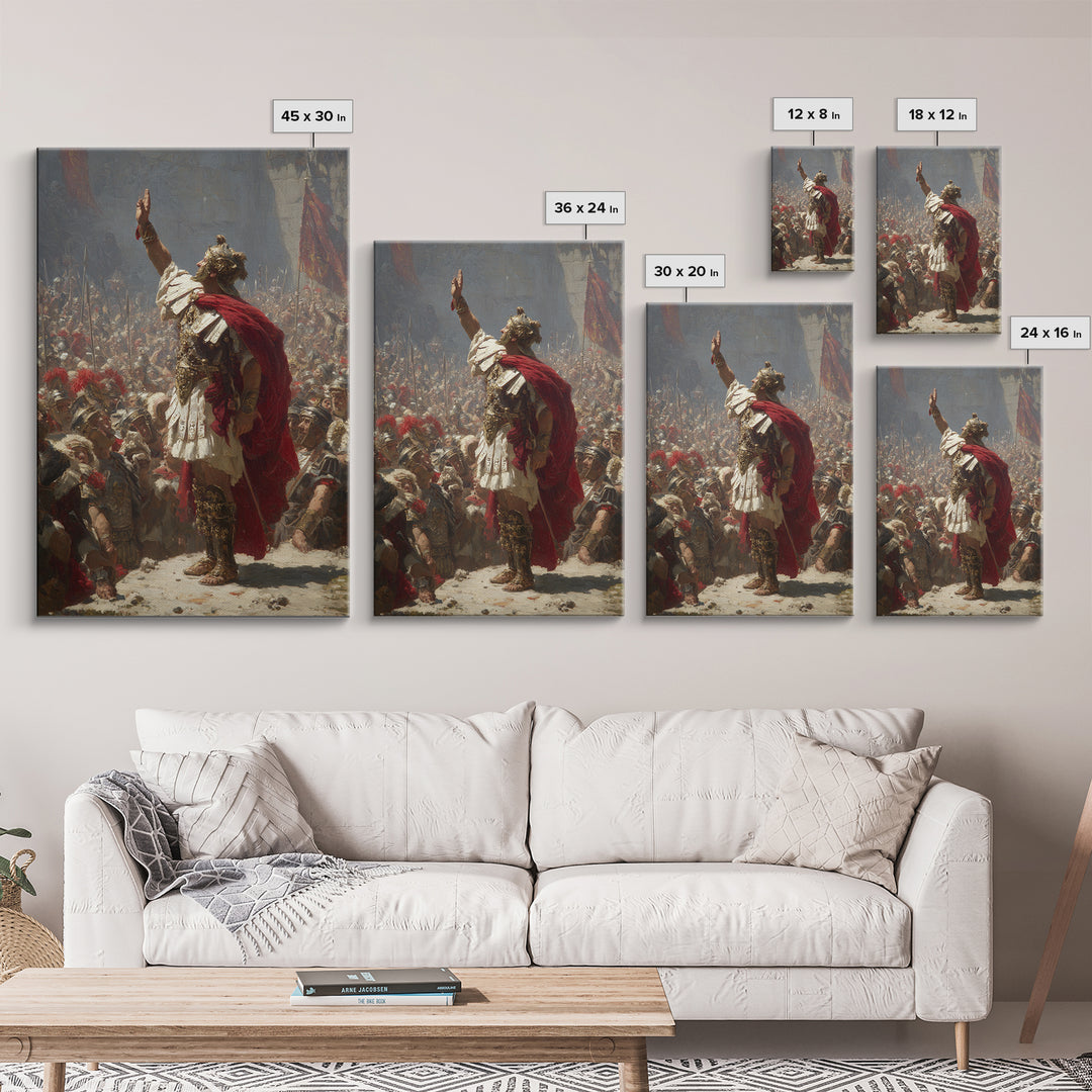 Roman General Raising Hand Before Legion Wall Art, Historical Canvas, Classical Decor, Large Statement Artwork, Fine Art Print