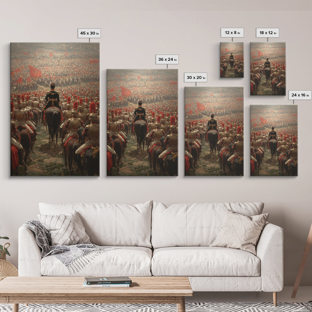Imperial Commander Over Vast Cavalry Army, Framed Canvas Print, Historical Battle Art, Military Wall Decor, Gift For Him
