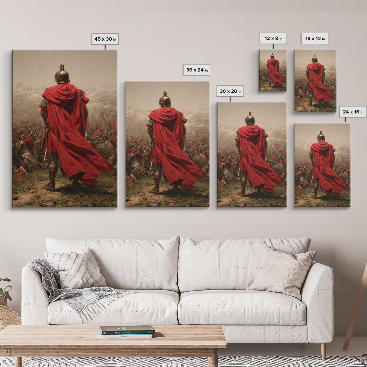 Roman General Red Cloak Wall Art, Epic Battlefield Oil Painting, Ancient Warrior Canvas Decor For Masculine Office Gift Idea