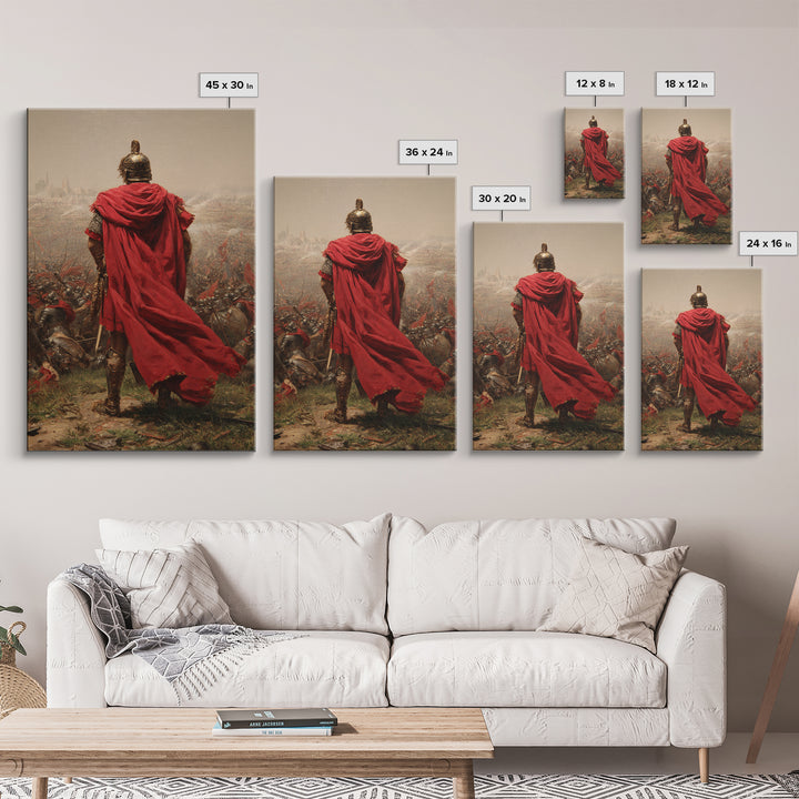 Roman General Red Cloak Wall Art, Epic Battlefield Oil Painting, Ancient Warrior Canvas Decor For Masculine Office Gift Idea