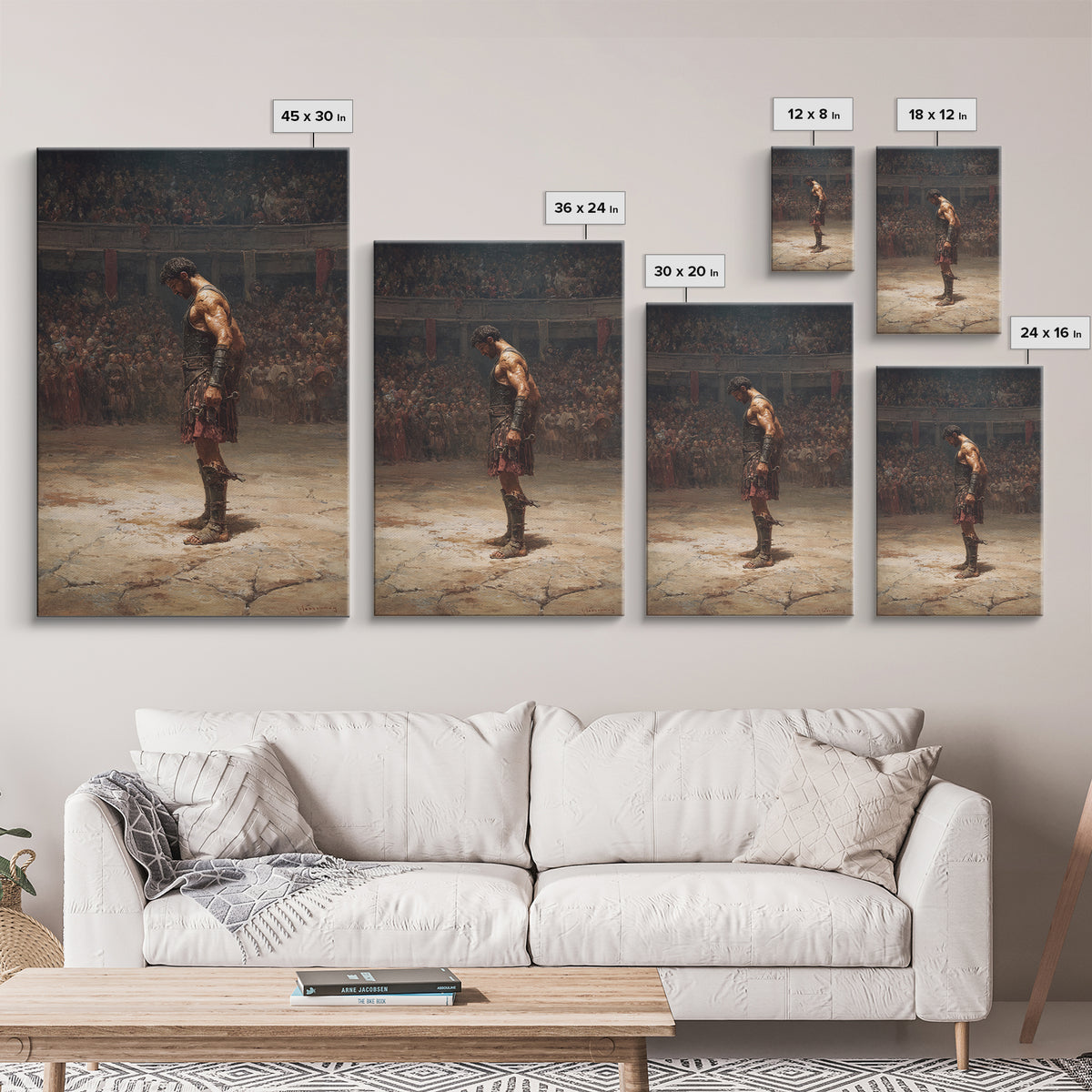 Gladiator In Arena Framed Canvas Print, Roman Warrior Oil Painting, Ancient History Wall Decor And Masculine Office Art Gift