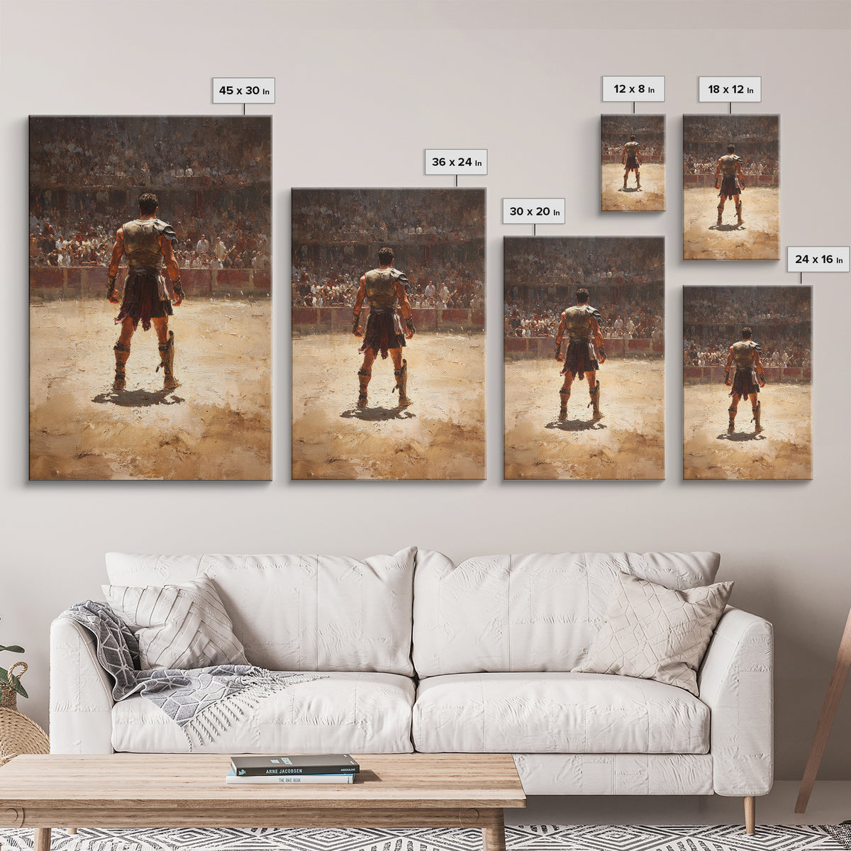 Gladiator Standing In Sunlit Ancient Arena Wall Art, Roman Warrior Canvas Print For Man Cave Decor And Masculine Office Art