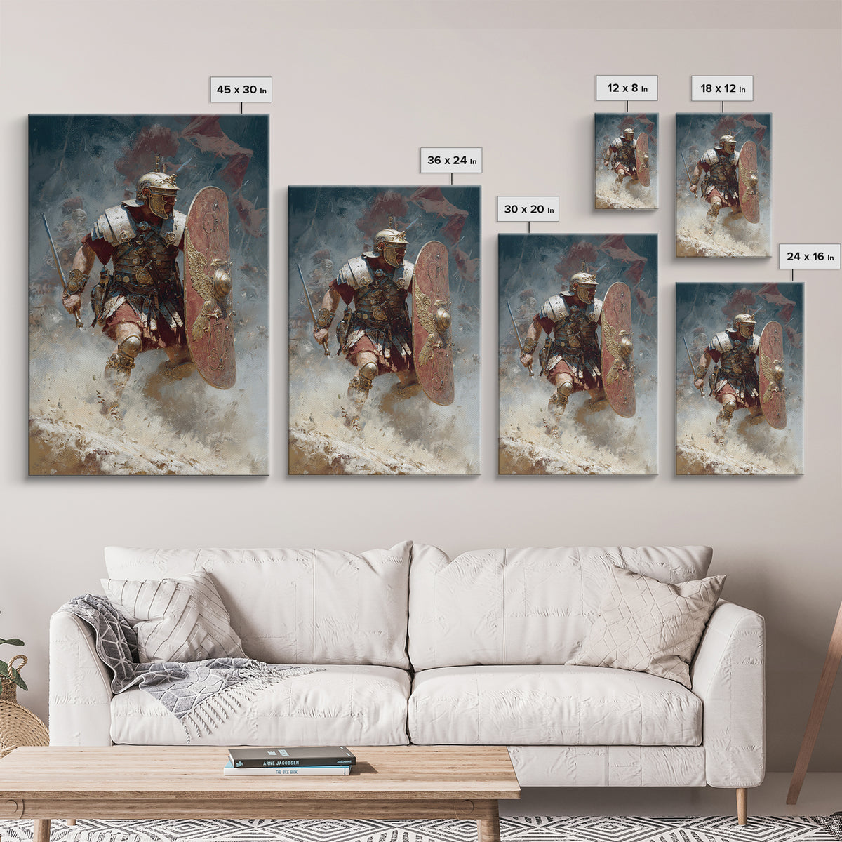 Roman Legionary Charging Into Battle Framed Canvas Print, Ancient Warrior Wall Art, Historical Decor, Masculine Office Art