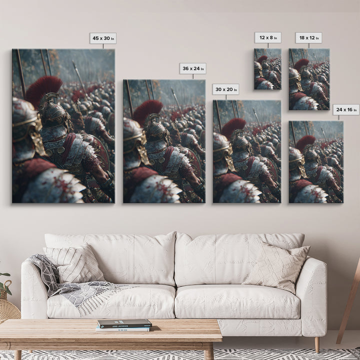 Roman Legion Battle Helmets, Ancient Warrior Wall Art, Historical Canvas Print, Masculine Office Decor, Gift For Him, Man Cave
