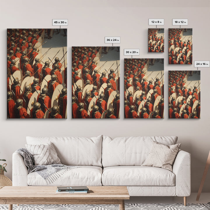 Roman Legion Shield Wall Art, Ancient Battle Canvas Print, Historical Warrior Oil Painting, Masculine Office Decor Gift For Him