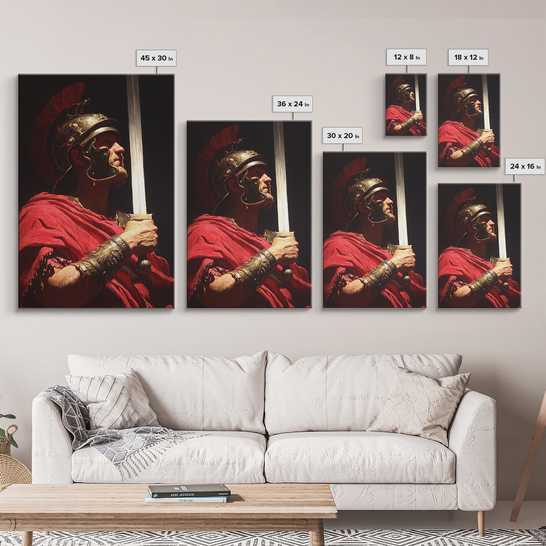 Classical Roman Soldier Portrait Oil Painting With Dramatic Lighting Wall Art For Home Decor And Office