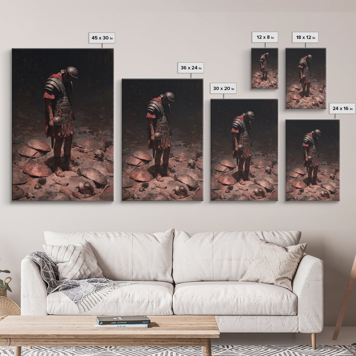 Defeated Roman Gladiator In Dark Arena Canvas Print, Moody Warrior Wall Art, Ancient Battle Decor, Masculine Office Art
