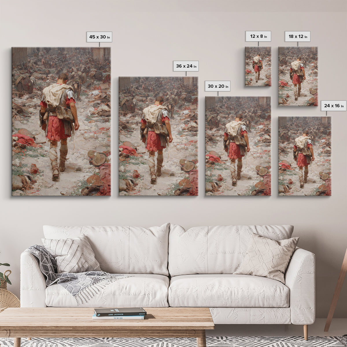 Historic Roman Soldier Amidst Battle Aftermath Detailed Painting Wall Art Canvas Print For History Buffs And Home Decor