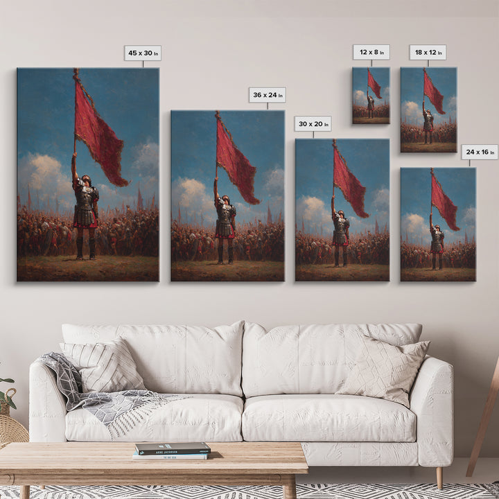 Roman Warrior Raising Red Battle Flag Wall Art, Historical Soldier Canvas, Dramatic Legion Artwork, Gift For Him, Living Room Decor