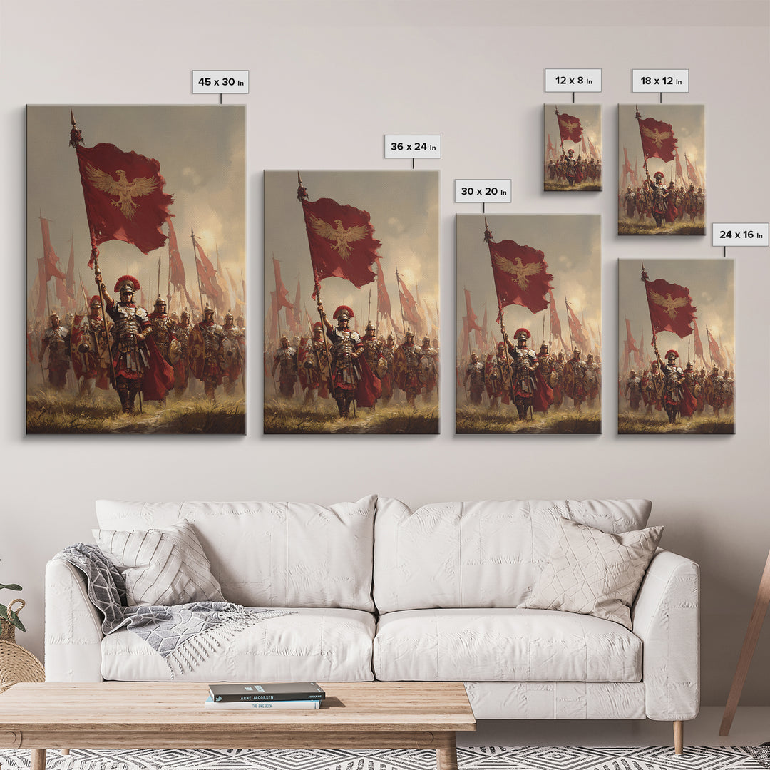 Roman Eagle Standard Bearer Framed Canvas Print, Ancient Legion Wall Art, Historical Battle Decor, Masculine Gift For Him