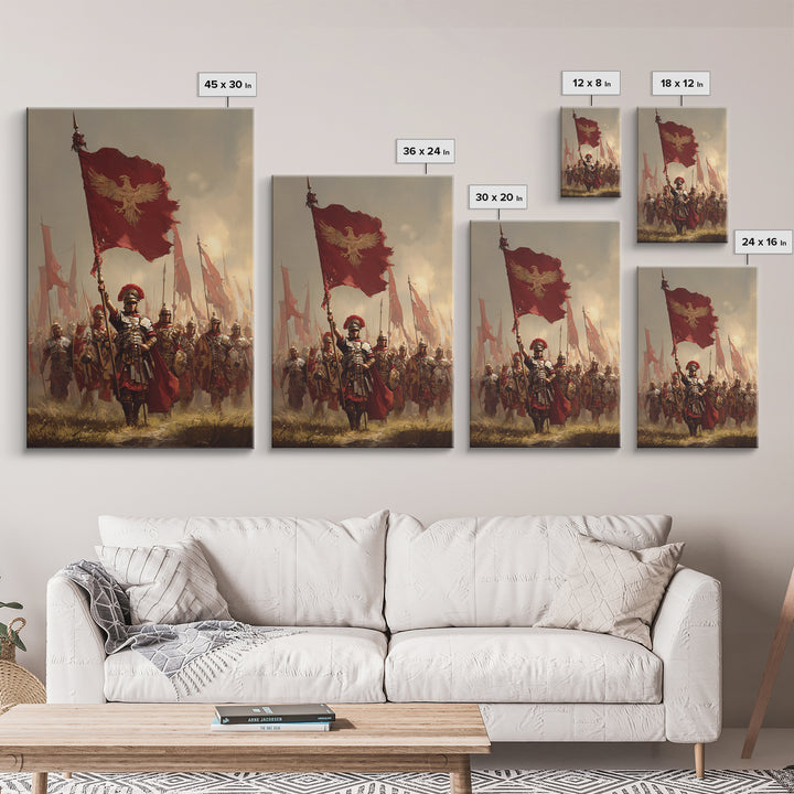 Roman Eagle Standard Bearer Framed Canvas Print, Ancient Legion Wall Art, Historical Battle Decor, Masculine Gift For Him