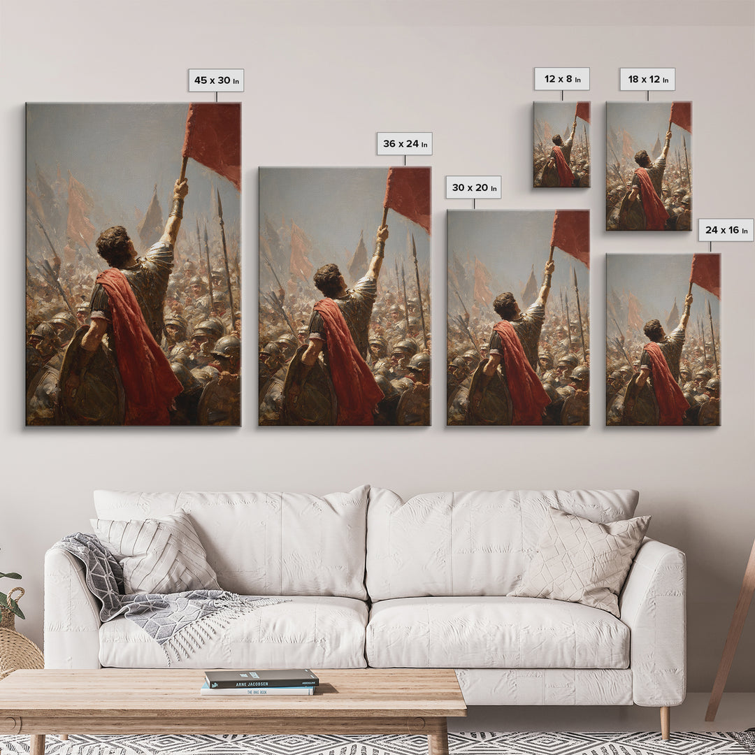 Roman Standard Bearer In Battle Wall Art, Dramatic Warrior Oil Painting, Historical Fine Art Print, Masculine Office Decor