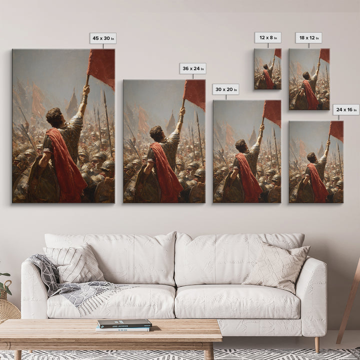 Roman Standard Bearer In Battle Wall Art, Dramatic Warrior Oil Painting, Historical Fine Art Print, Masculine Office Decor