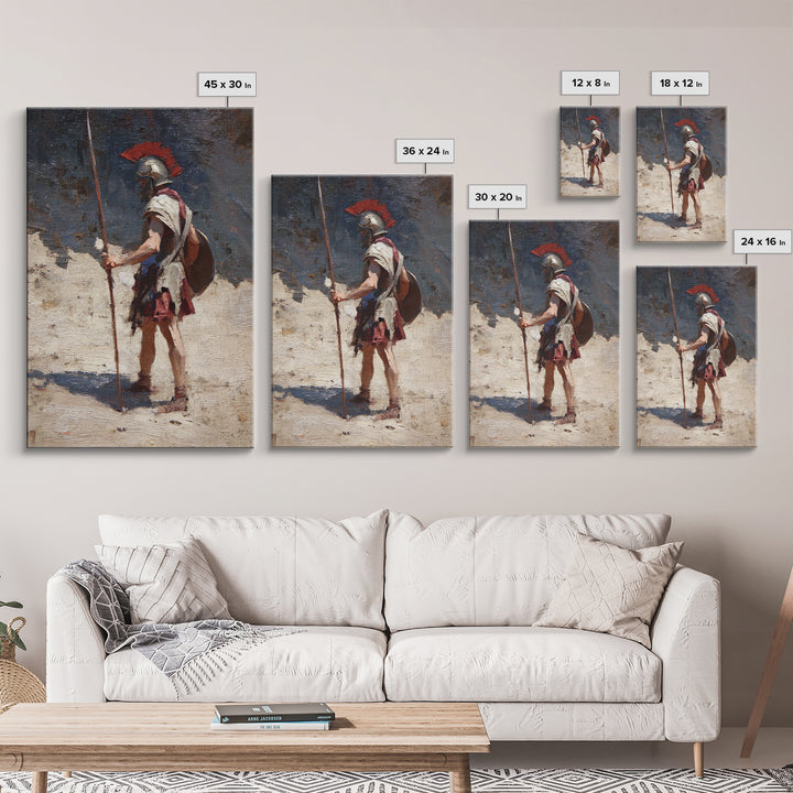 Solitary Roman Guard With Spear Wall Art, Ancient Soldier Canvas Print, Historical Warrior Decor, Masculine Office Art Gift
