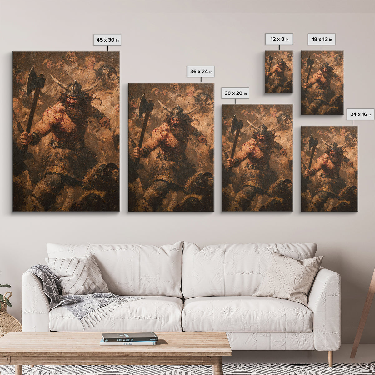 Epic Fierce Viking Berserker With Battle Axe Wall Art, Dark Fantasy Canvas Print, Norse Warrior Man Cave Decor, Gift For Him