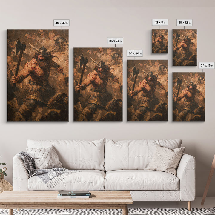 Epic Fierce Viking Berserker With Battle Axe Wall Art, Dark Fantasy Canvas Print, Norse Warrior Man Cave Decor, Gift For Him