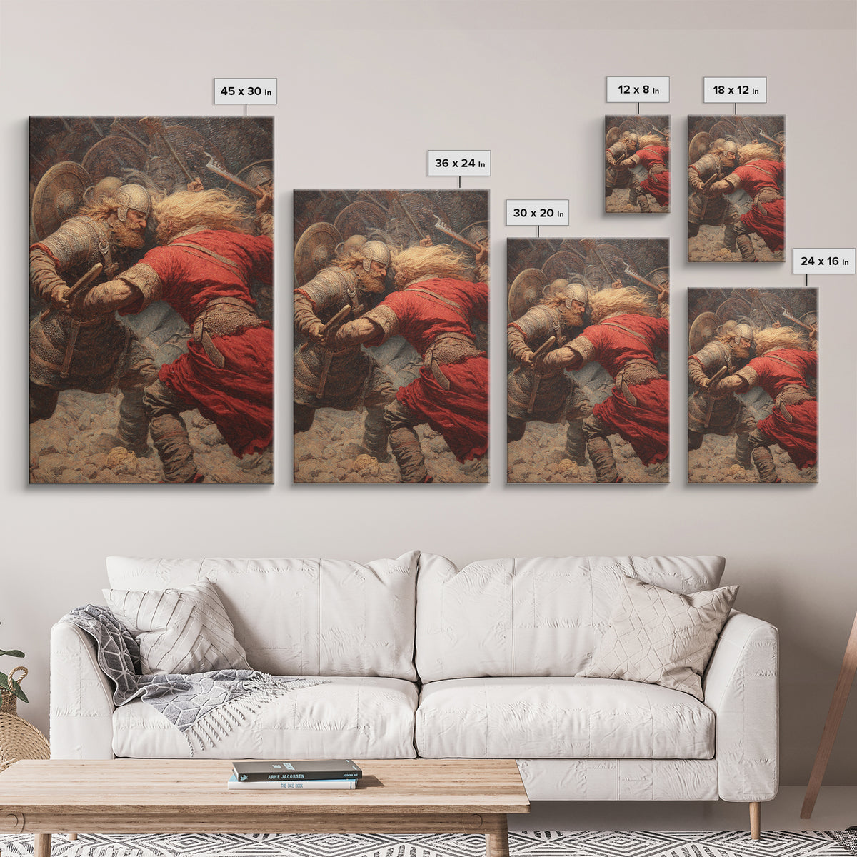 Viking Warriors Locked In Battle Wall Art, Norse Mythology Oil Painting, Historical Art Print, Rustic Man Cave Decor Gift