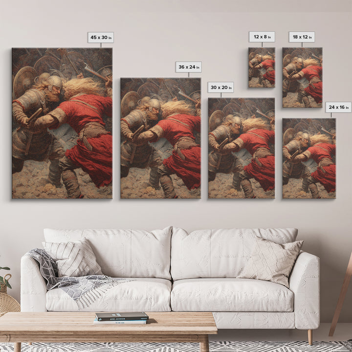 Viking Warriors Locked In Battle Wall Art, Norse Mythology Oil Painting, Historical Art Print, Rustic Man Cave Decor Gift