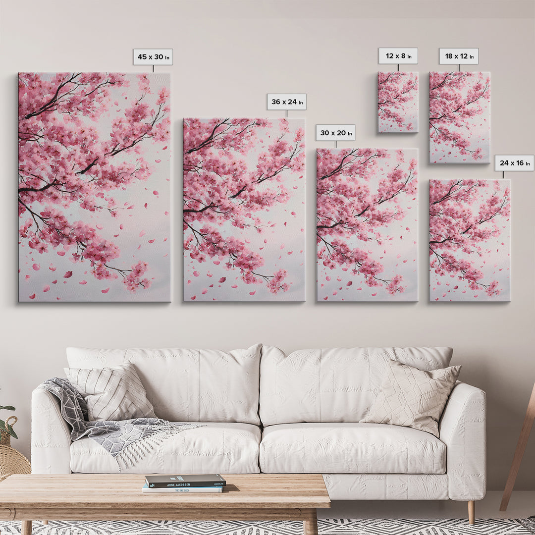 Pink Cherry Blossom Branches Canvas Print, Japanese Wall Art, Botanical Wall Decor, Spring Bedroom Decor, Feminine Gift For Her
