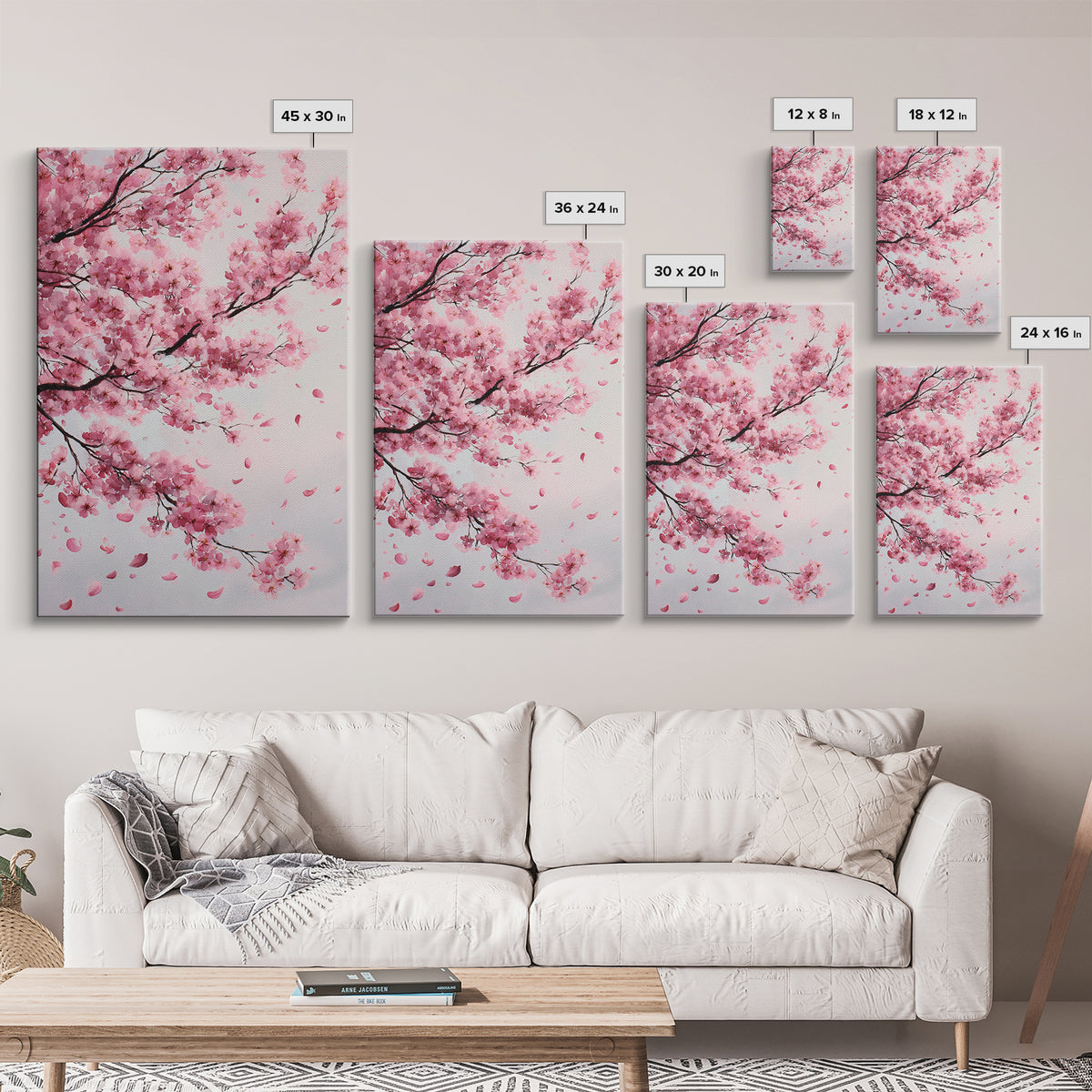 Pink Cherry Blossom Branches Canvas Print, Japanese Wall Art, Botanical Wall Decor, Spring Bedroom Decor, Feminine Gift For Her