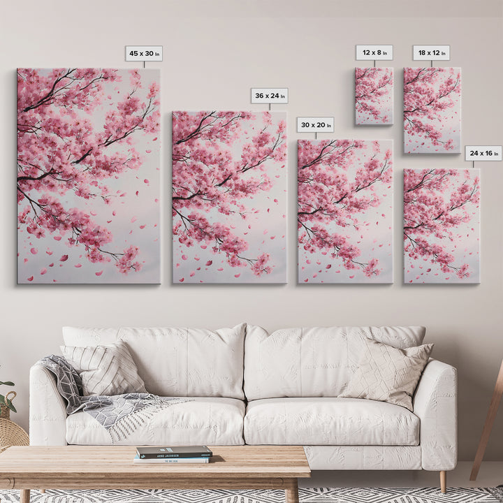 Pink Cherry Blossom Branches Canvas Print, Japanese Wall Art, Botanical Wall Decor, Spring Bedroom Decor, Feminine Gift For Her