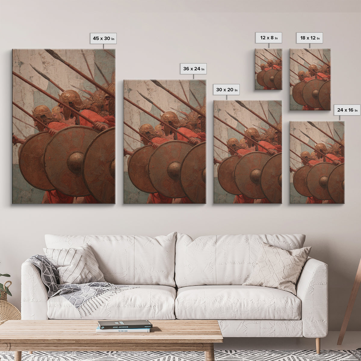 Ancient Shield Wall Canvas Print, Greek Phalanx Soldiers With Spears, Historical Battle Art For Masculine Office Decor Gift