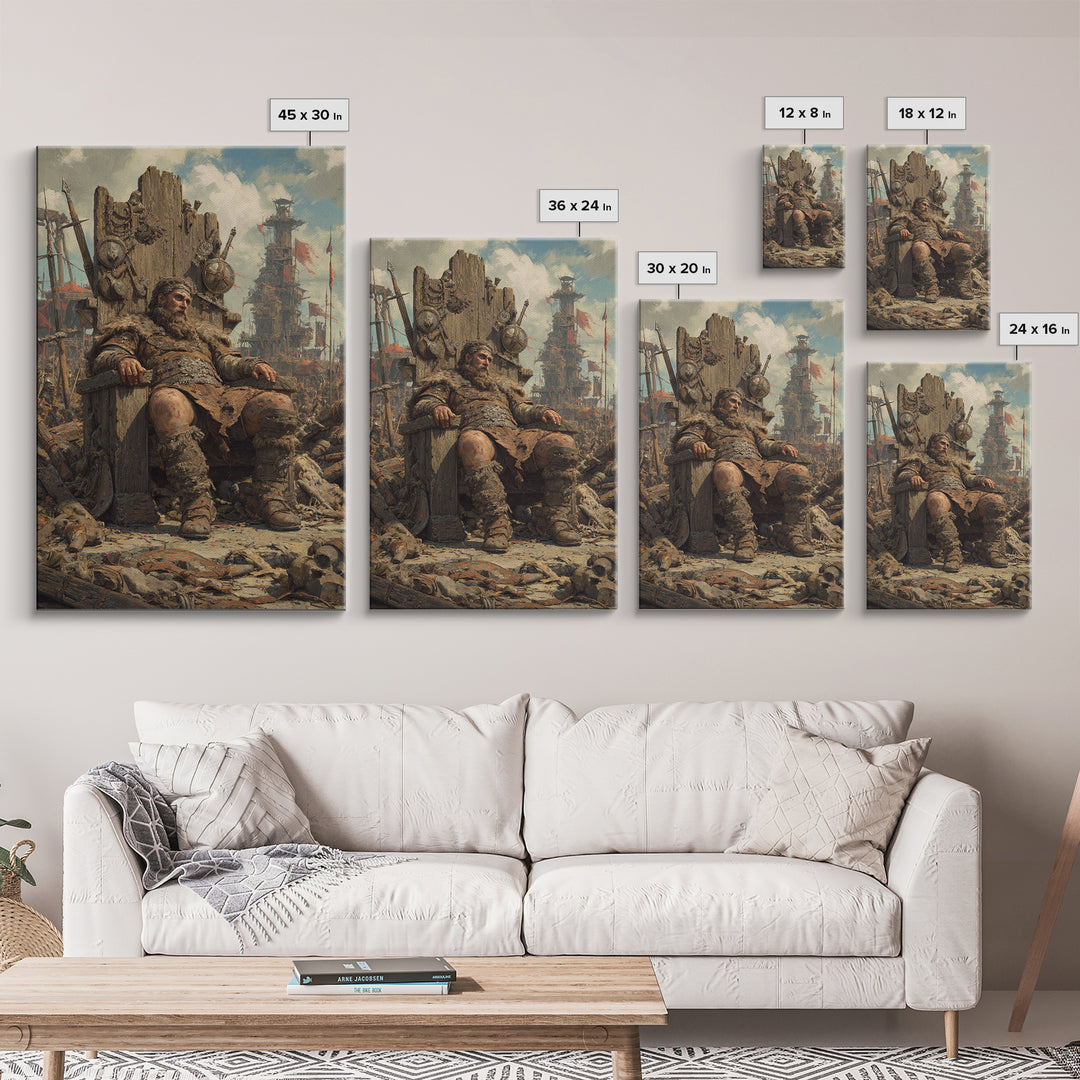 Viking Warlord On Throne Canvas Print, Norse Warrior Wall Art, Fantasy Battle Painting, Masculine Man Cave Decor Gift For Him