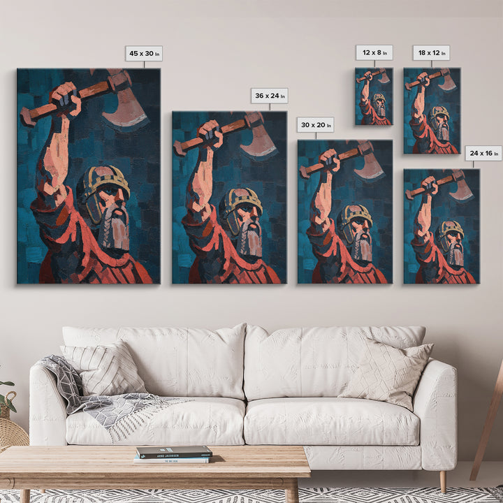Rustic Viking Warrior Axe Holding Oil Painting Canvas Print For Masculine Wall Art And Western Home Decor