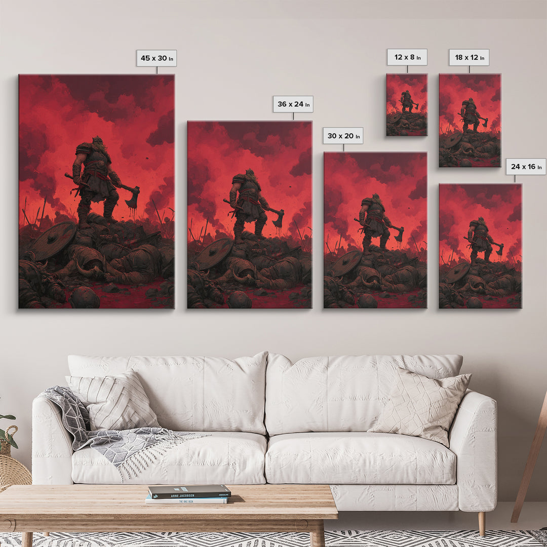 Red Sky Viking Warlord Wall Art, Dark Fantasy Art, Norse Warrior Poster, Gothic Canvas Print, Masculine Game Room Decor Gift