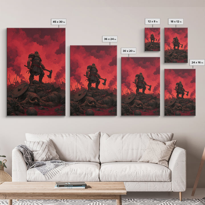 Red Sky Viking Warlord Wall Art, Dark Fantasy Art, Norse Warrior Poster, Gothic Canvas Print, Masculine Game Room Decor Gift