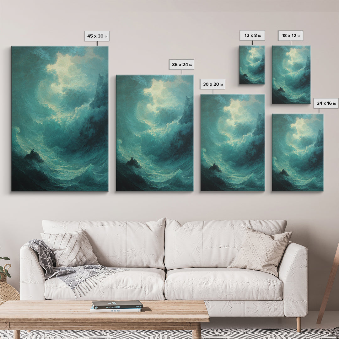 Stormy Turquoise Ocean Wave Canvas Print, Dramatic Seascape Wall Art, Coastal Nautical Decor, Large Beach House Art For Living Room