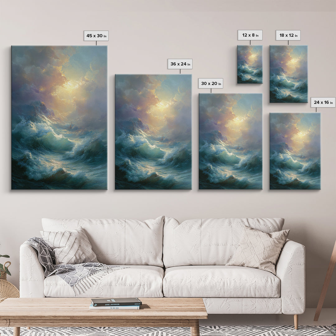 Stormy Ocean Wave Wall Art, Dramatic Seascape Oil Painting, Coastal Canvas Decor For Living Room And Beach House Gift Idea