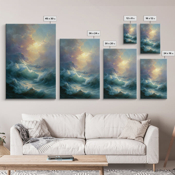 Stormy Ocean Wave Wall Art, Dramatic Seascape Oil Painting, Coastal Canvas Decor For Living Room And Beach House Gift Idea