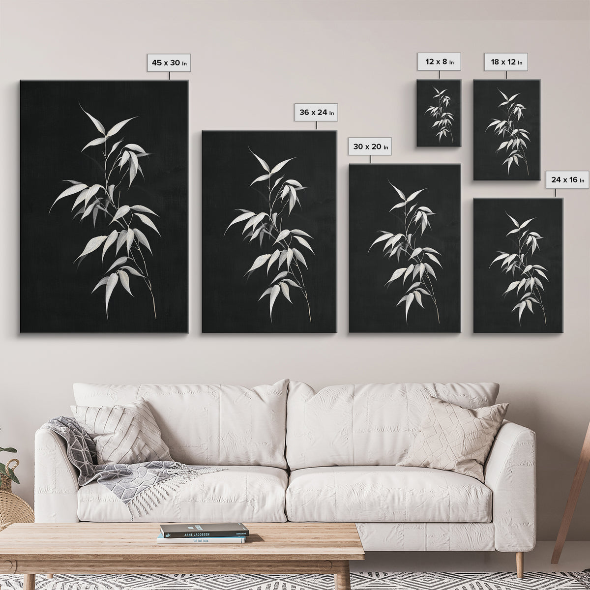 Elegant Minimalist Bamboo Plant Black And White Canvas Print, Zen Botanical Wall Art, Contemporary Home Decor