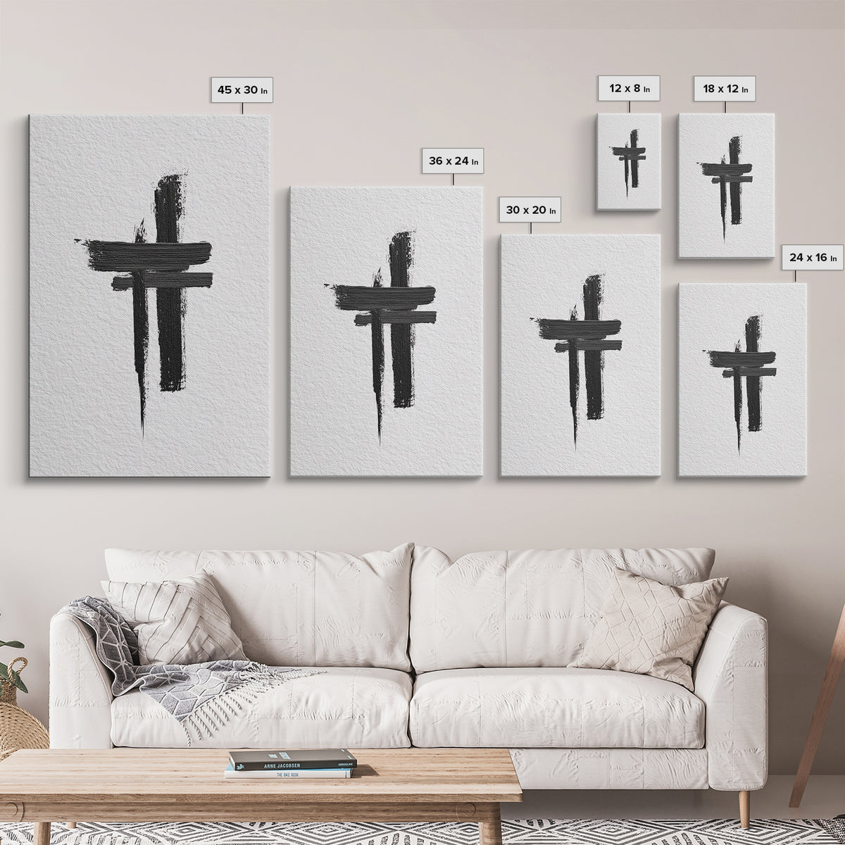 Minimalist Abstract Black Brush Strokes On Textured White Paper Canvas Print Modern Art Wall Decor