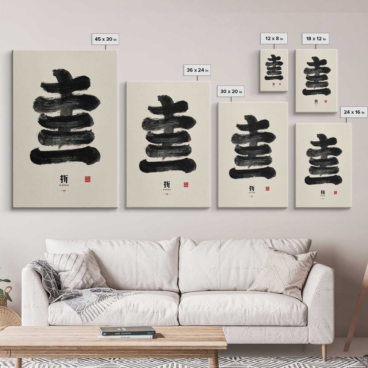 Minimalist Japanese Calligraphy Black Ink Painting Abstract Brush Stroke Wall Art Canvas Print For Zen Decor