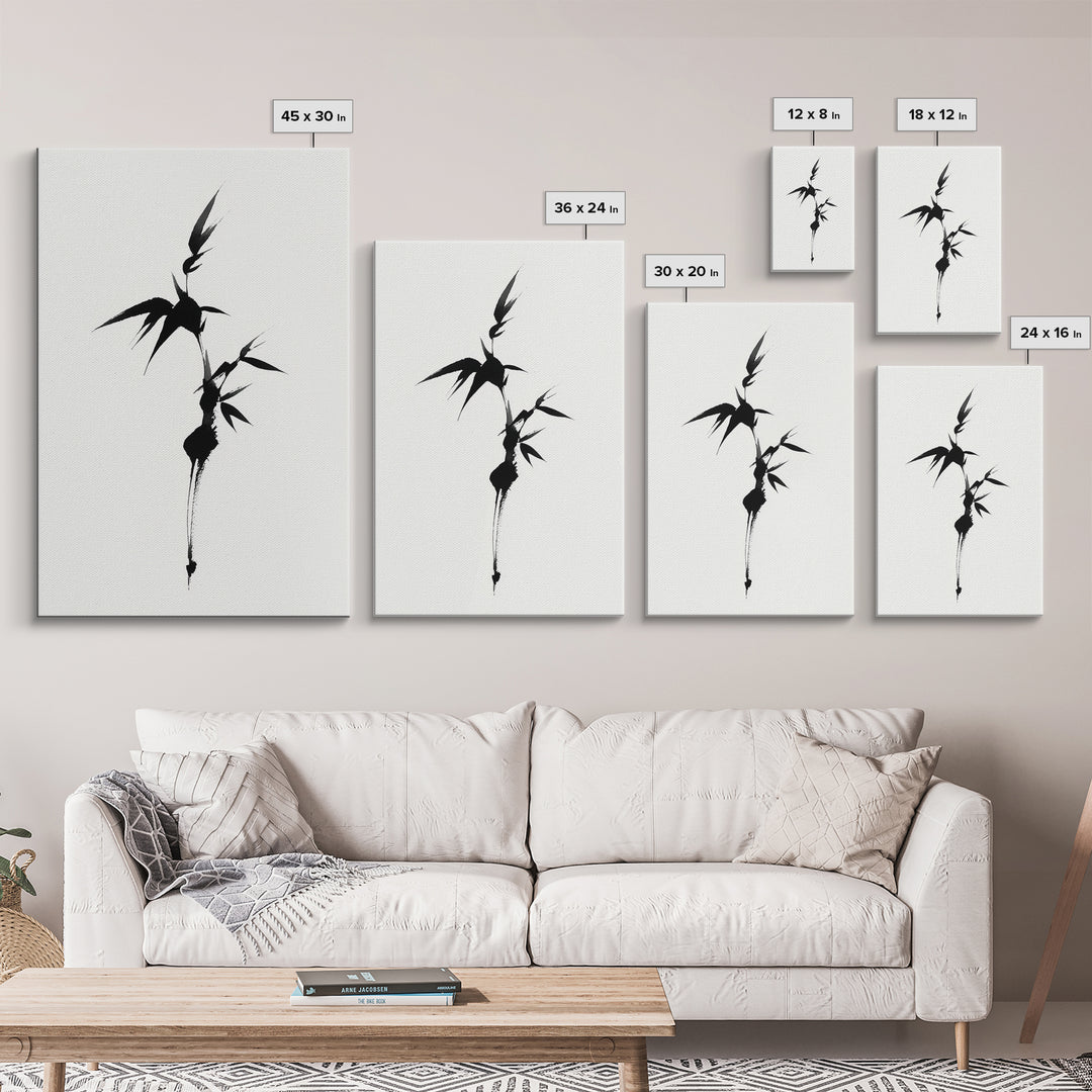 Zoetrope-Like Monochrome Abstract Wave Shape Ink Brush Stroke Painting Minimalist Wall Art Print Framed Canvas
