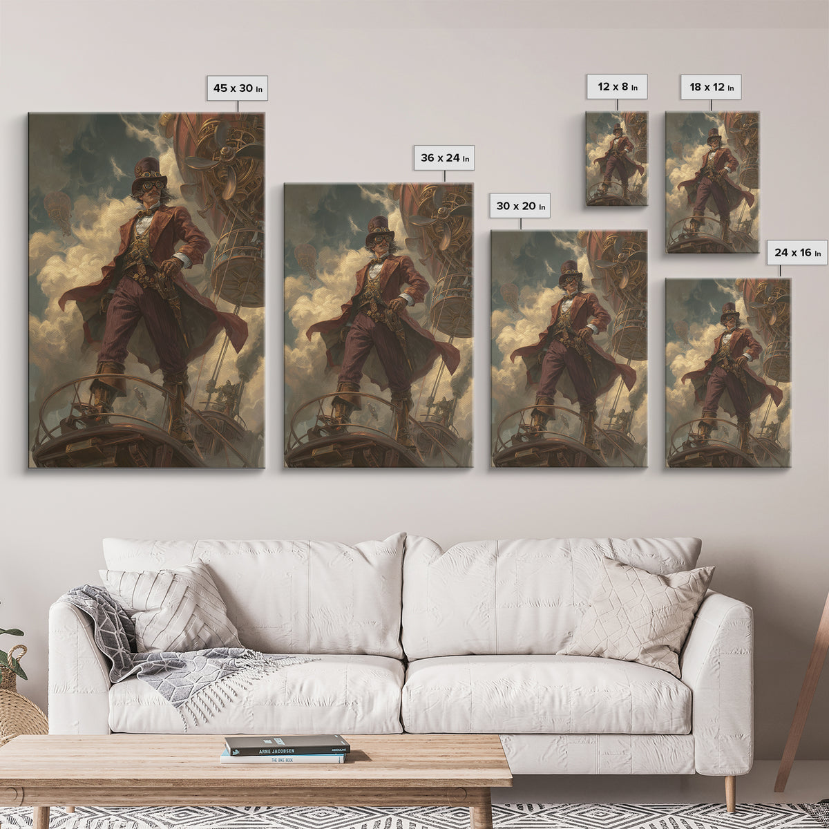 Airship Captain In Storm Clouds Canvas Print, Steampunk Fantasy Art, Industrial Wall Decor, Masculine Office Decor, Gift For Him