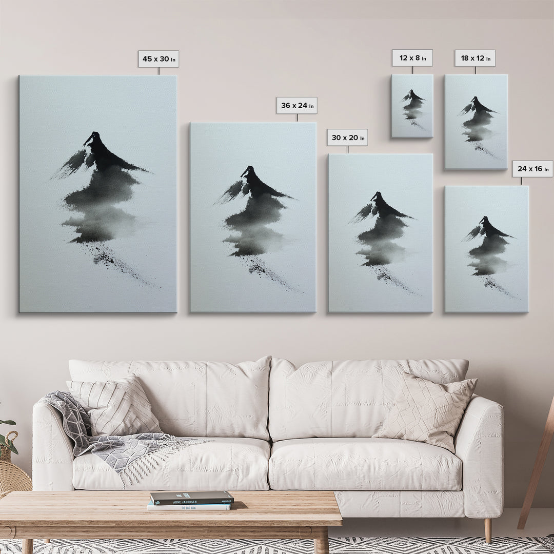 Minimalist Japanese Ink Mountain Painting With Zen Brush Strokes Modern Wall Art For Tranquil Home Decor