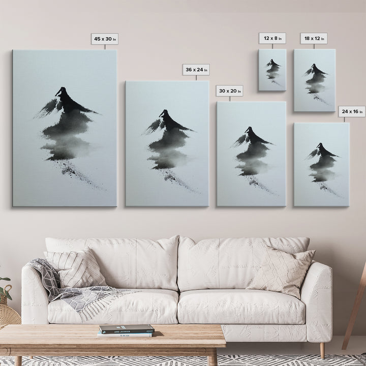 Minimalist Japanese Ink Mountain Painting With Zen Brush Strokes Modern Wall Art For Tranquil Home Decor