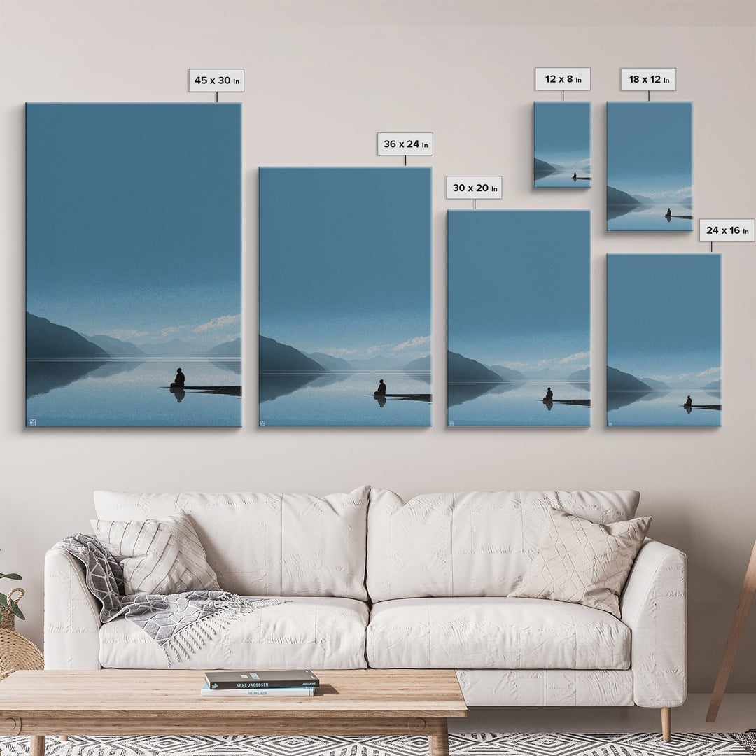 Peaceful Solitude At Lake With Mountains Sunrise Landscape Wall Art Framed Canvas Print For Living Room Home Decor