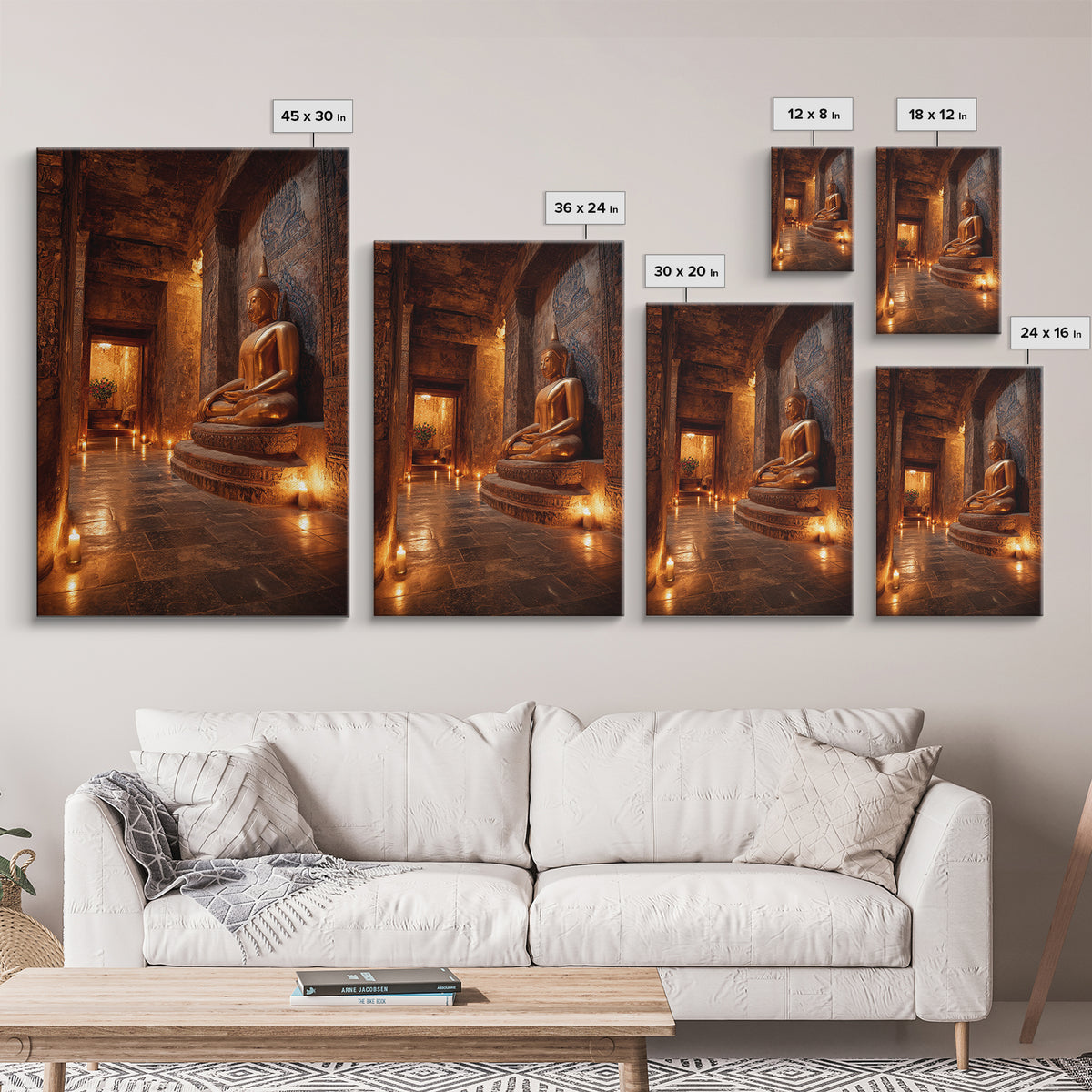 Ancient Temple Buddha Statue Lit By Candlelight Mystical Wall Art Canvas Print Sacred Asian Home Decor