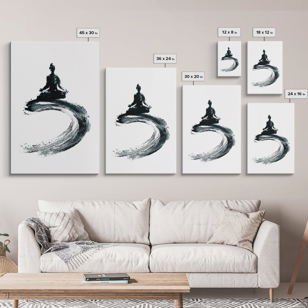 Black Ink Zen Meditation Wall Art Minimalist Brushstroke Canvas Print Peaceful Yoga Decor For Mindfulness And Spa