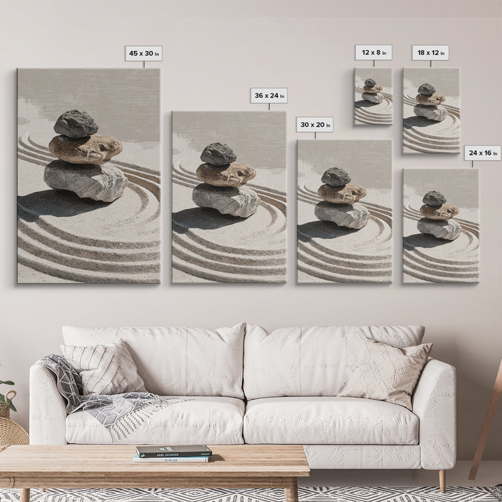 Zen Stones And Sand Minimalist Wall Art Print Tranquil Home Decor Framed Canvas Print
